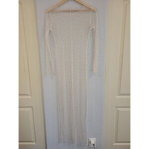 Crystal/ Pearl Sheer Maxi Length Cover Up Overlay Dress Size Medium